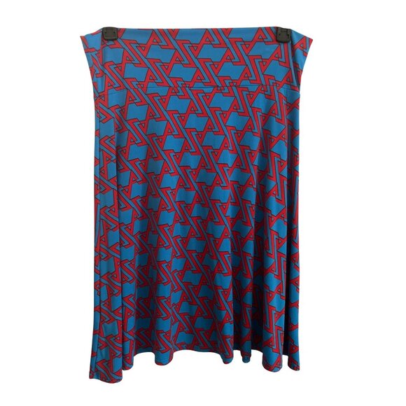 Lularoe Womens Blue & Red Geometric Print Elastic Waist Flared Stretch Skirt L - Picture 2 of 7